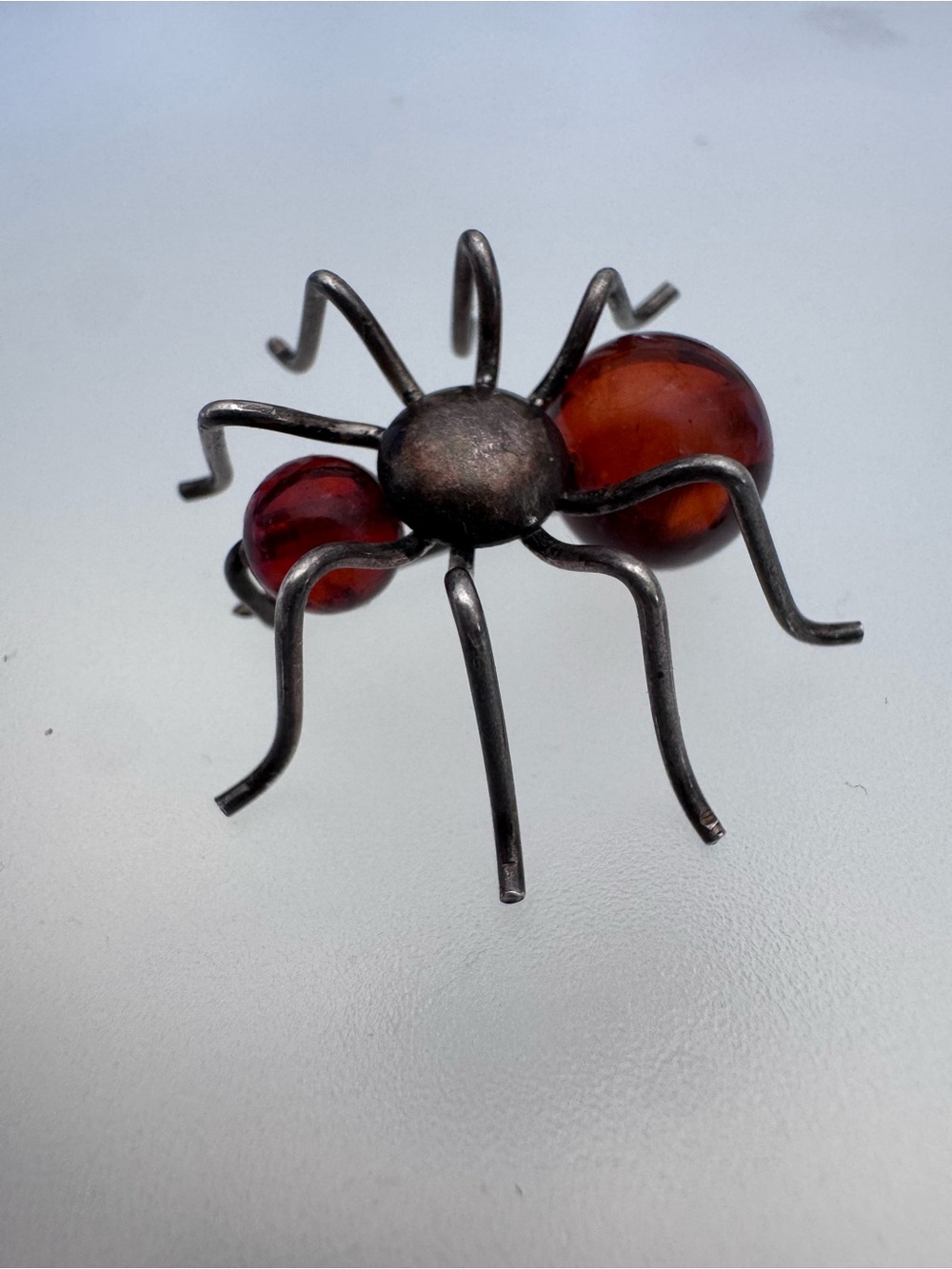 Vintage Sterling Silver Baltic Cognac Amber Spider Brooch Pin Small 925 - Picture 11 of 11
